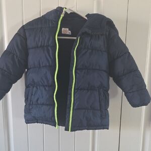 Wonder Nation Navy Puffer Jacket with Neon Zipper